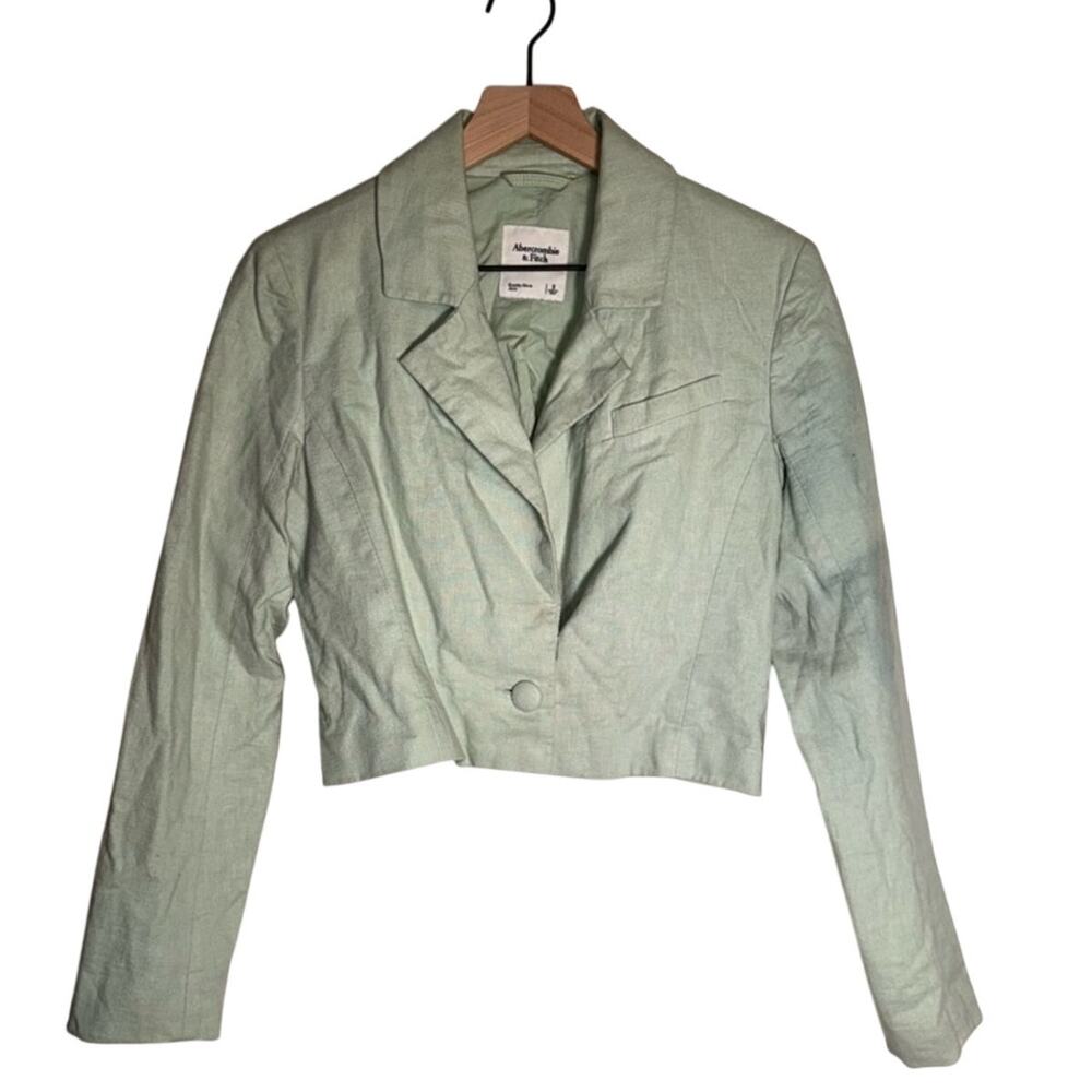 ABERCROMBIE & FITCH linen blend cropped business casual minimalist mint blazer S
